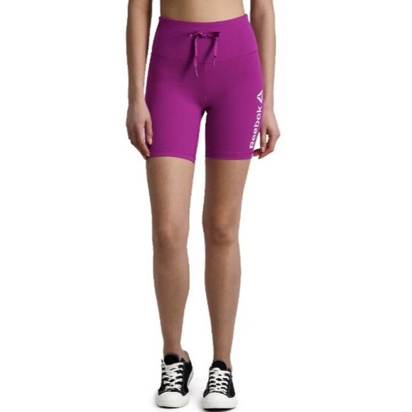 Reebok Essence Bike Short Womens XS Purple Compression Shorts Drawstring Workout - Picture 1 of 8